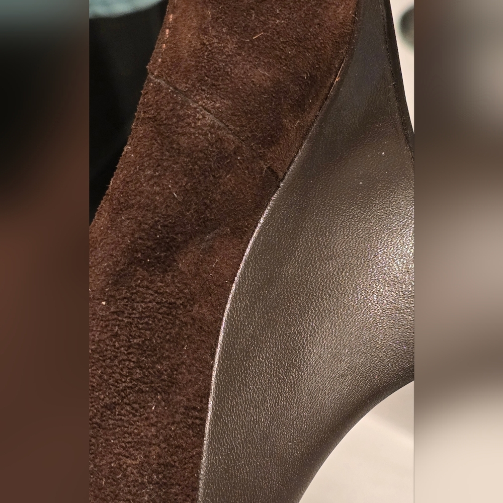 Brown Suede And Leather Ankle-Strap Wedges - size 7.5 - Picture 13 of 14